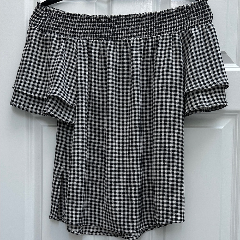 Veronica M Black and White Gingham Off-Shoulder Top